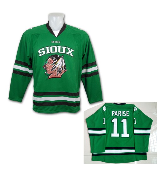 Custom NCAA University Zach Parise 11 North Dakota Fighting Sioux Hockey Jersey Green